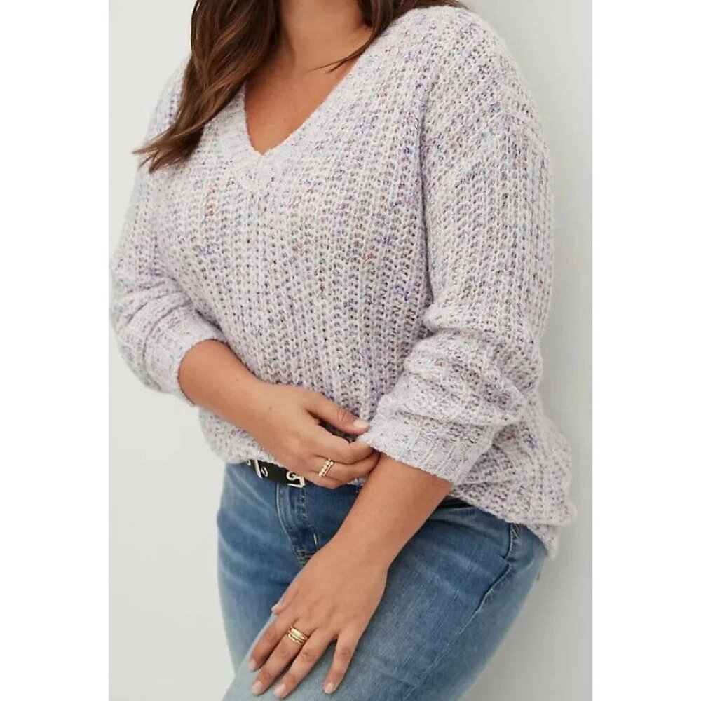 NEW Torrid Womens Plus 2X V Neck Pullover Sweater Multicolor‎ Knit